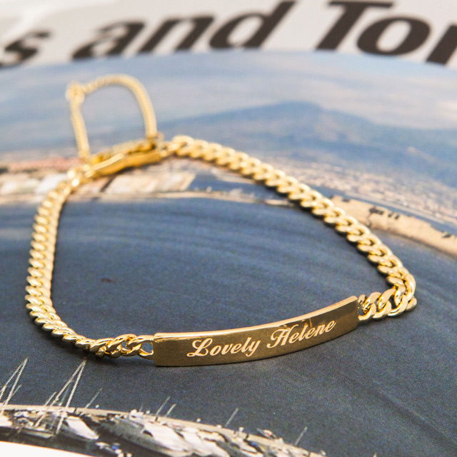 14k 할로우 커브 스틱 이니셜 체인 금 팔찌 - 상세 이미지 3