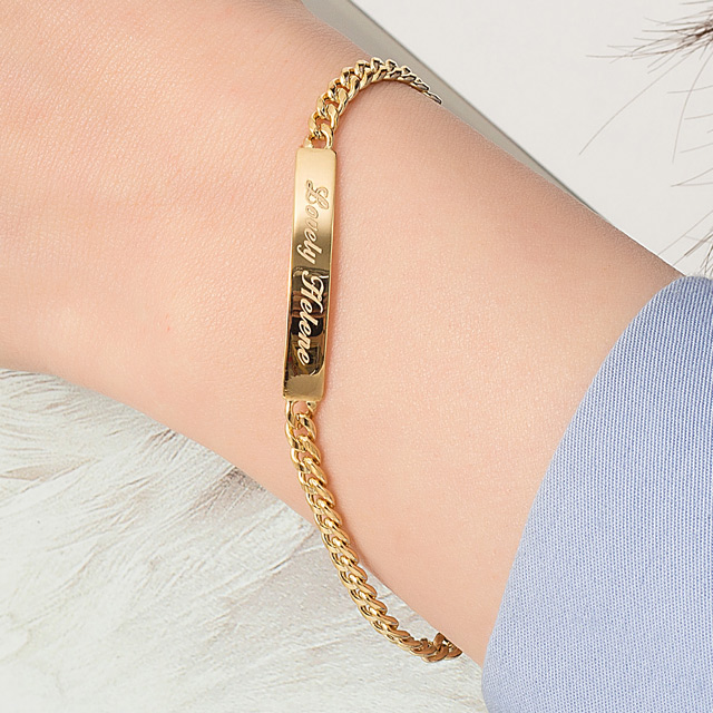 14k 할로우 커브 스틱 이니셜 체인 금 팔찌 - 상세 이미지 4