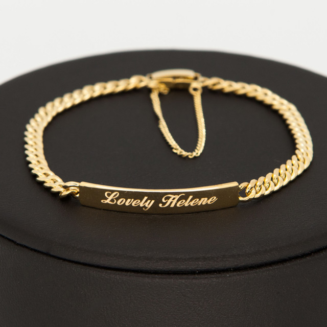 14k 할로우 커브 스틱 이니셜 체인 금 팔찌 - 상세 이미지 2