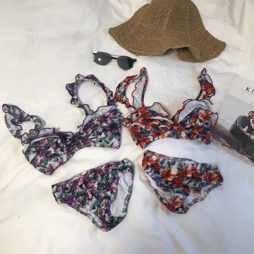 <b><p>Pansy Flower Frill bikini swimsuit 2cor pattn</p></b><b><p>パンジーフラワー フリル ビキニ 水着 2色 パターン 2pcs女性服 セット モノ</p></b><br /><br /><p align='center'>