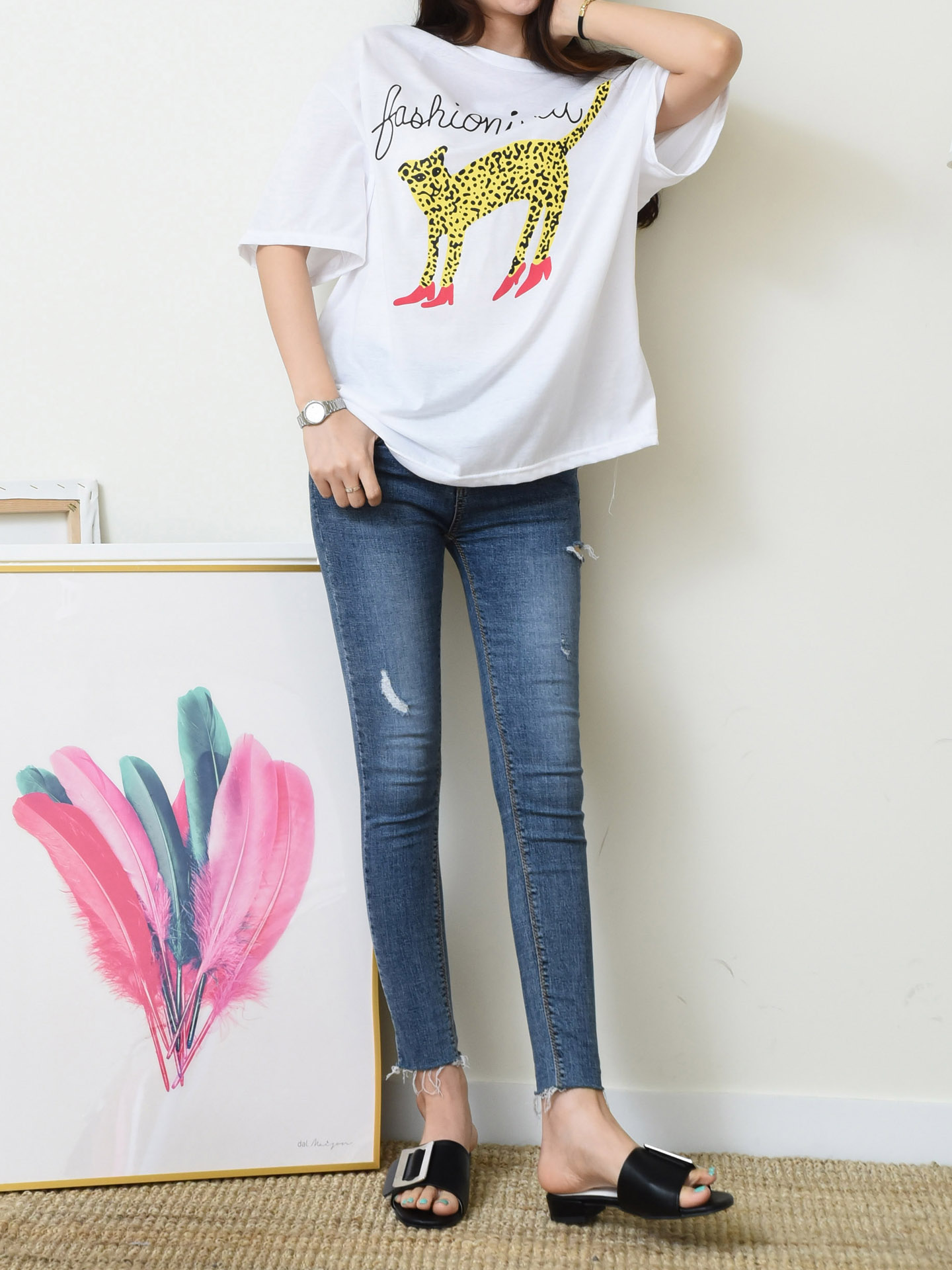 <b><p>1 Cheetah ltering Short Slve Polo round basic</p></b><b><p>1 チーターレタリング 半袖Tシャツ ラウンド ベーシック 女性 基本 夏 大学生ル</p></b><br /><br /><p align='center'>