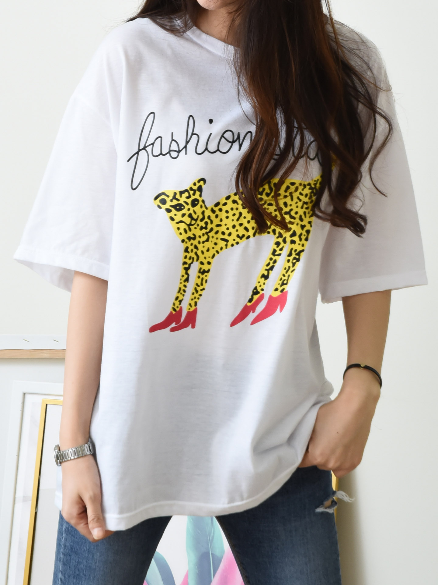 <b><p>1 Cheetah ltering Short Slve Polo round basic</p></b><b><p>1 チーターレタリング 半袖Tシャツ ラウンド ベーシック 女性 基本 夏 大学生ル</p></b><br /><br /><p align='center'>