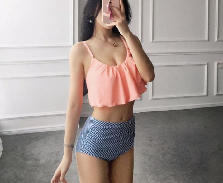 <b><p>18BK114 Orange Frill ckt High waist bikini</p></b><b><p>18BK114 オレンジ フリルカンカン ハイウエスト ビキニ 薄い見える水着 シンプルな</p></b><br /><br /><p align='center'>