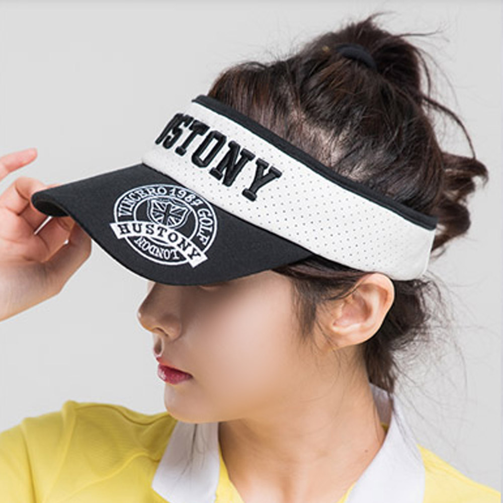 여성 골프 썬캡모자 펀칭 디자인 볼마커 블랙 화이트