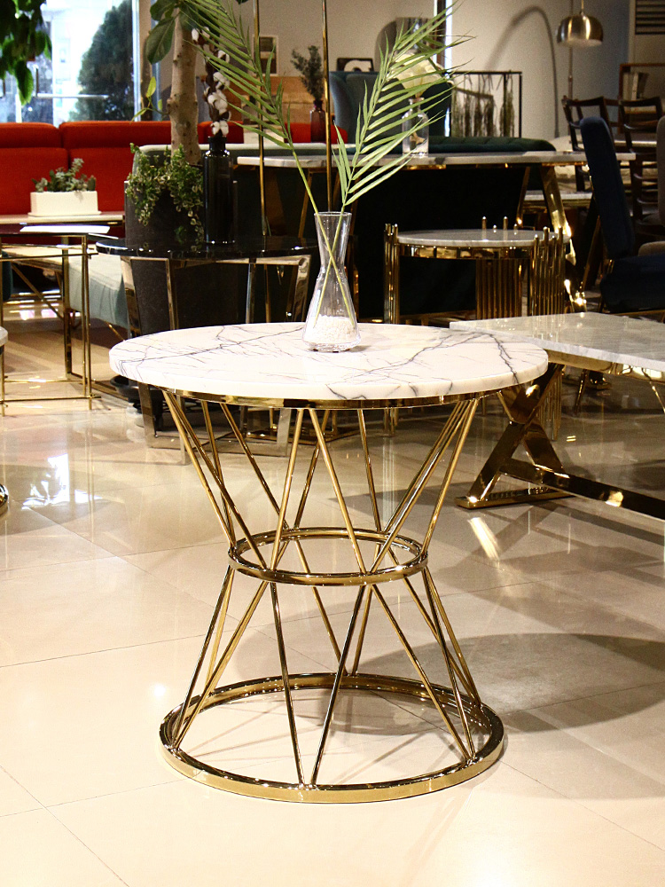 데이지 이태리 천연 대리석 골드 원형 식탁 테이블 티테이블 / 비앙코카라라 CL219