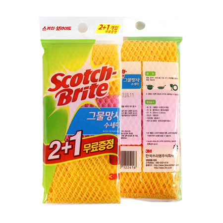 3M 그물 망사 수세미 2+1 3개입 - 상품 이미지