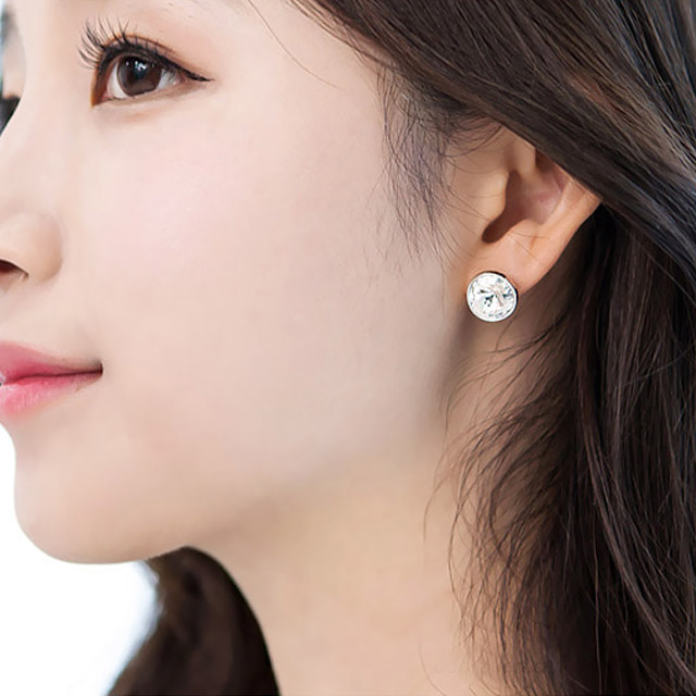 오스트리아 크리스탈 10mm 심플 빅 왕 큐빅 써클 스톤 귀걸이 - 상세 이미지 2