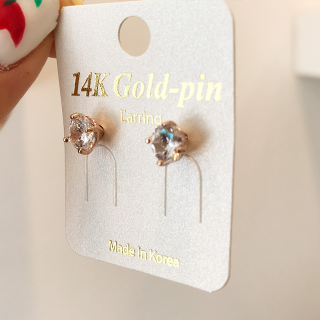 14K 골드핀 기본 6mm 큐빅 금침귀걸이 - 상세 이미지 5