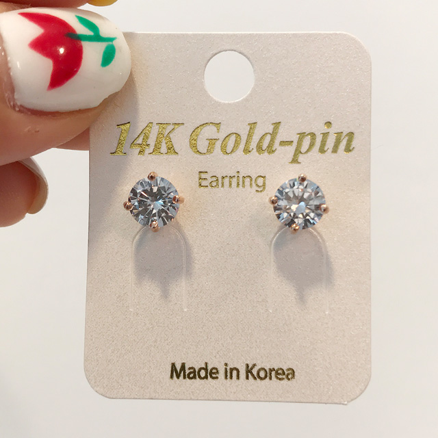14K 골드핀 기본 6mm 큐빅 금침귀걸이 이미지 6