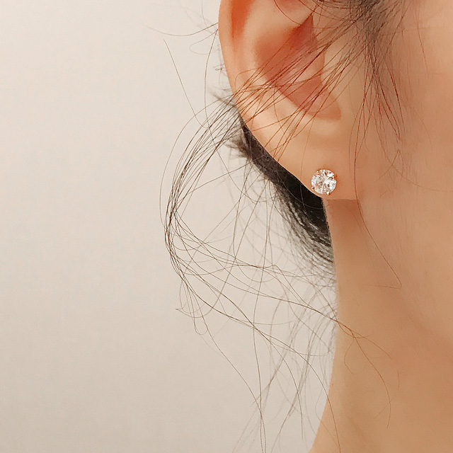 14K 골드핀 기본 6mm 큐빅 금침귀걸이 - 상세 이미지 3