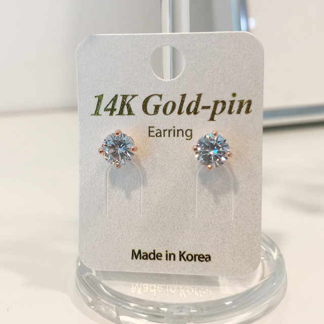 14K 골드핀 기본 6mm 큐빅 금침귀걸이 - 상세 이미지 2