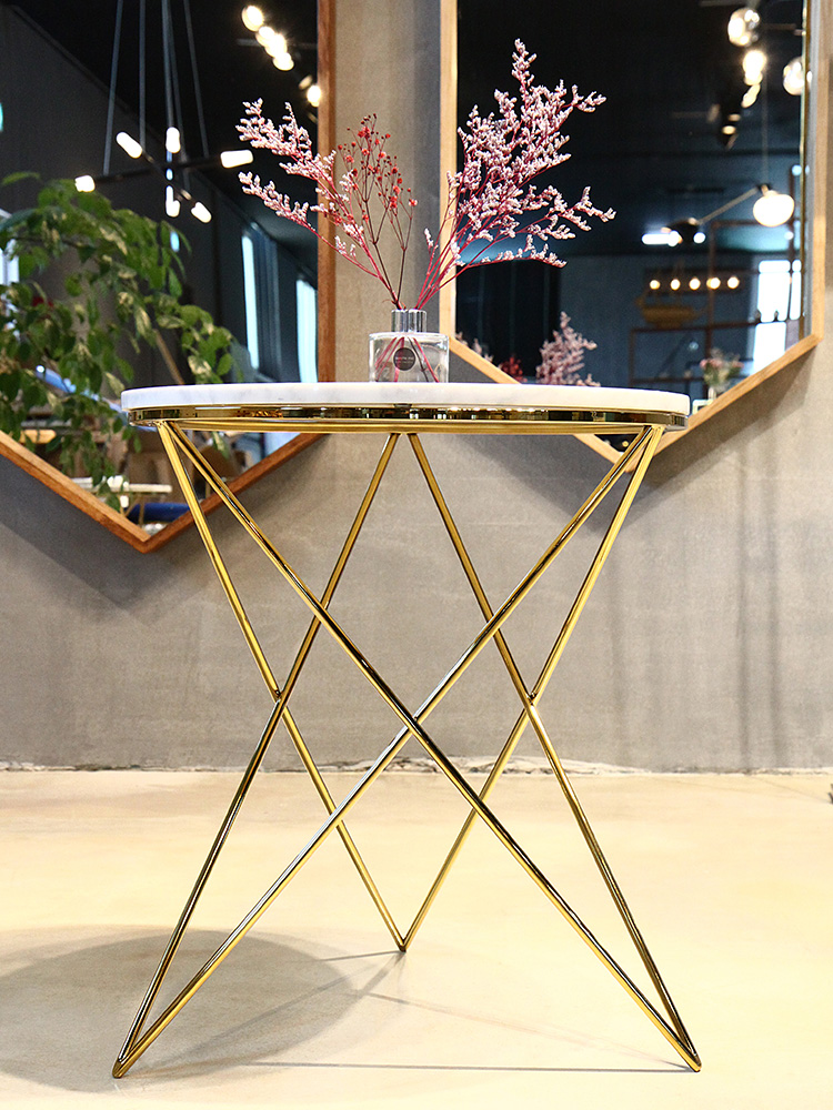 레이시 이태리 천연 대리석 골드 원형 미니 슬림 침대 소파 사이드 테이블 / 비앙코조이 CL233