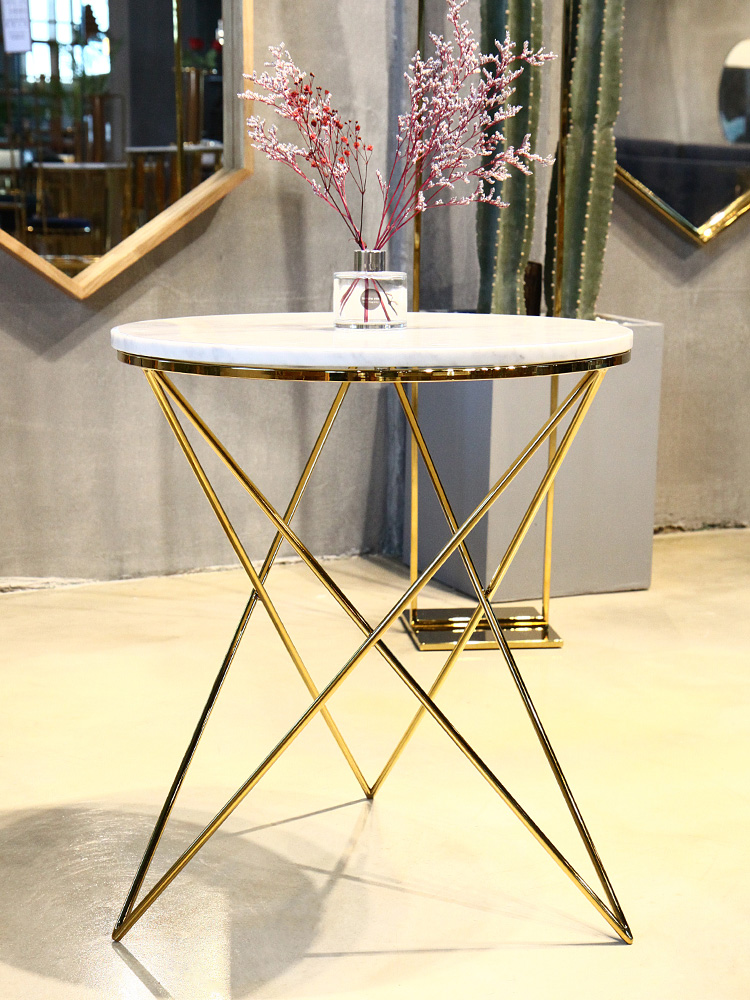 레이시 이태리 천연 대리석 골드 원형 미니 슬림 침대 소파 사이드 테이블 / 비앙코조이 CL233