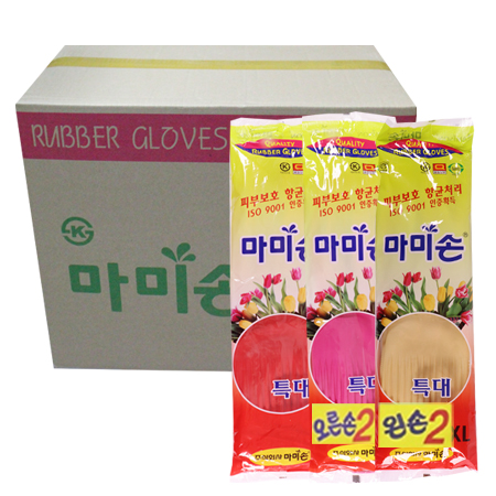 마미손 고무장갑 특대(XL) 빨강 분홍 미색 왼손 오른손 1박스(100켤레) - 상품 이미지