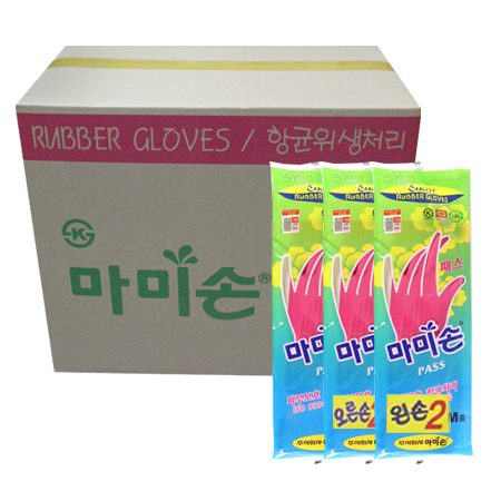 마미손 고무장갑 패스(M) 분홍 왼손 오른손 1박스(100켤레) - 상품 이미지