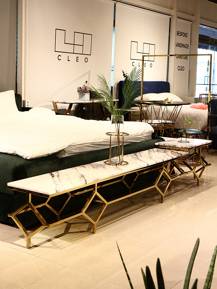 비앙카 2005 이태리 천연 대리석 골드 낮은 거실장 TV 다이 선반 콘솔 / 비앙코카라라 CL237