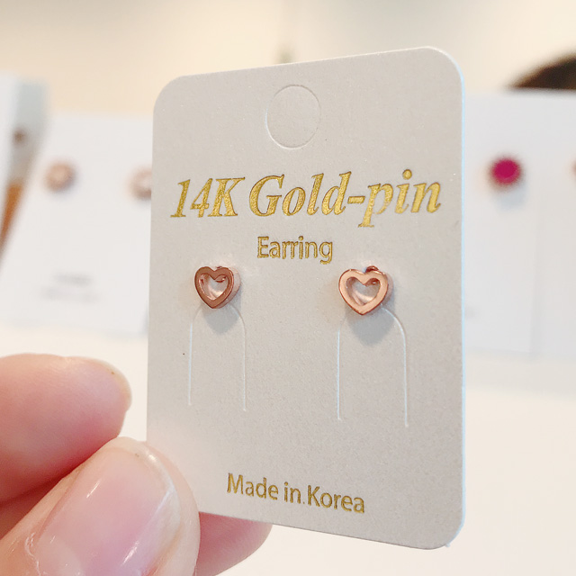 14K 골드핀 미니 라인 하트 금침귀걸이 - 메인 이미지