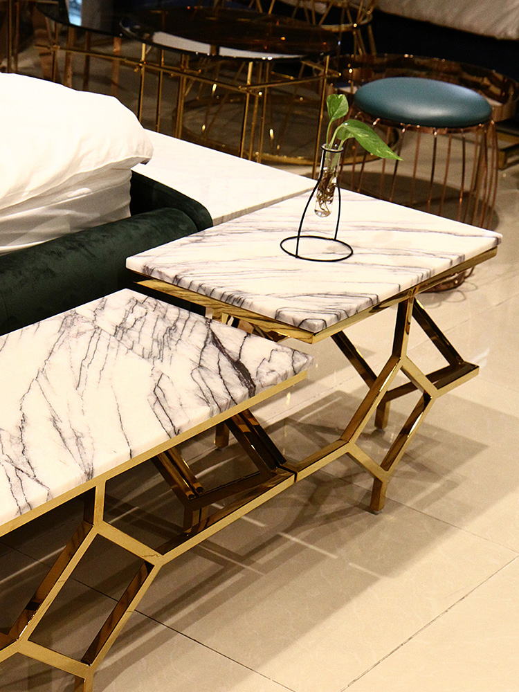 비앙카 2005 이태리 천연 대리석 골드 낮은 거실장 TV 다이 선반 콘솔 / 비앙코카라라 CL237