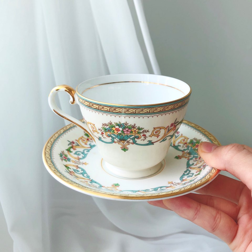 앤슬리 화사한 커피잔 세트 컵앤소서 홈카페 선물용 빈티지 찻잔
