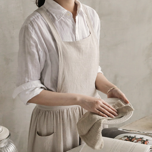 포켓 모네 북유럽 린넨 면 방수 미용 원피스 카페 유치원 원피스형 치마 앞치마