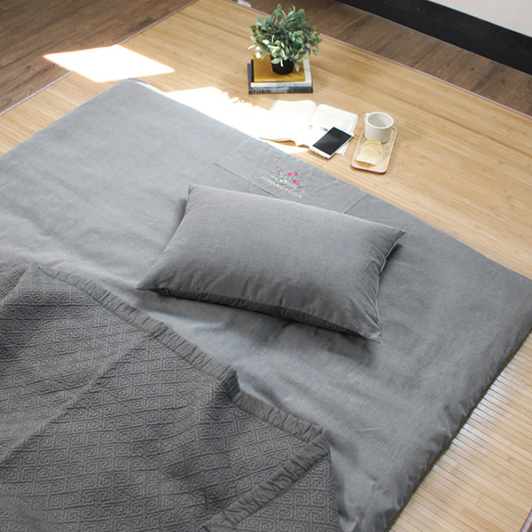 숯 꽃자수 목화솜 요매트 (순면 요커버와 목화 요솜 세트) 퀸 사이즈