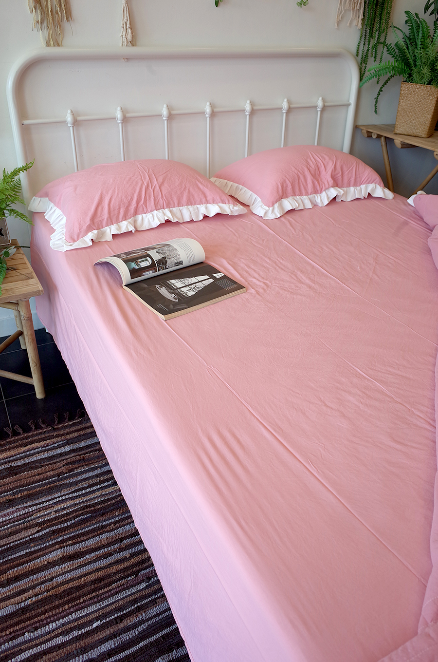 클래식 핑크 워싱 차렵이불 퀸사이즈 4종 SET(퀸사이즈이불1+매트리스커버1+베개커버2) BLANCHE HOUSE