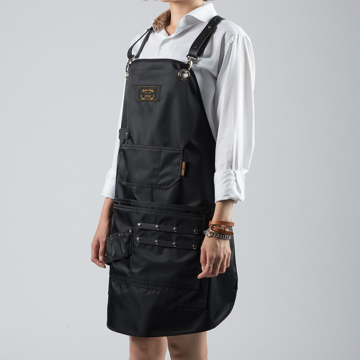 레인져 블랙 칸데오레더 공방 미용실 카페 미용사 바리스타 앞치마 제작 가죽 방수앞치마
