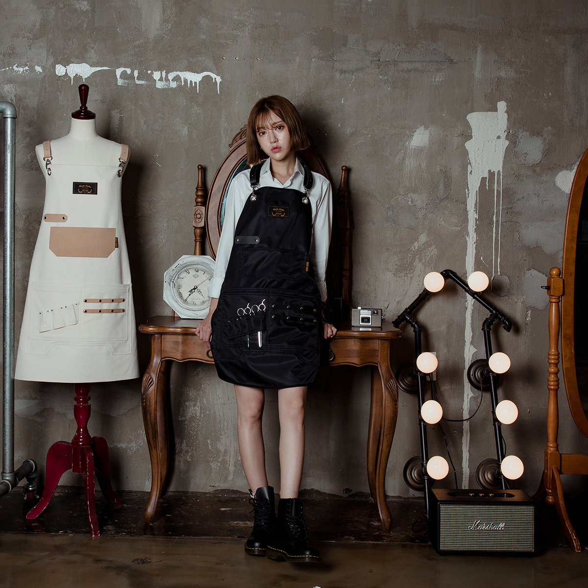 레인져 블랙 칸데오레더 공방 미용실 카페 미용사 바리스타 앞치마 제작 가죽 방수앞치마