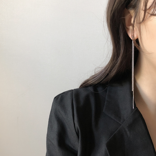 데일리 큐빅 체인 롱 드롭 귀걸이 2컬러 티타늄 목디스크 거북목 교정 - 상세 이미지 3