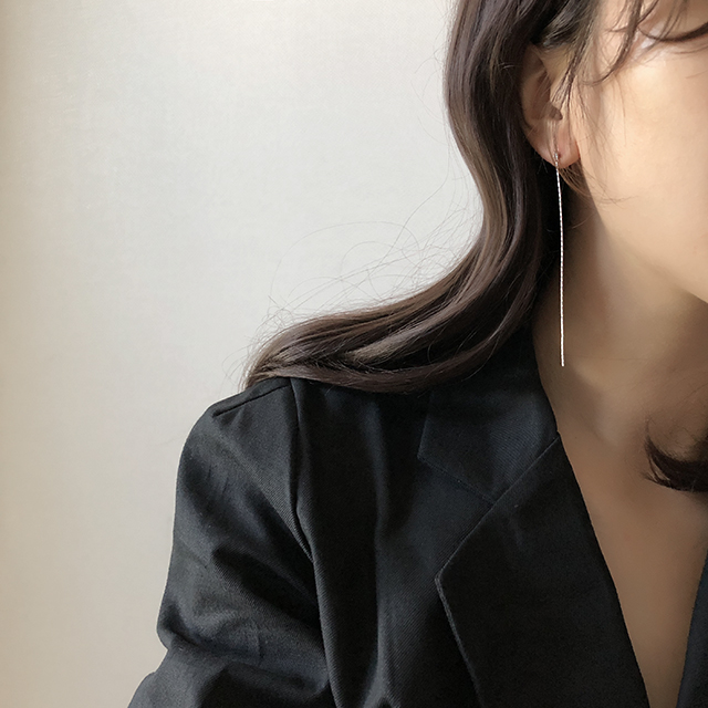 데일리 큐빅 체인 롱 드롭 귀걸이 2컬러 티타늄 목디스크 거북목 교정 - 상세 이미지 2
