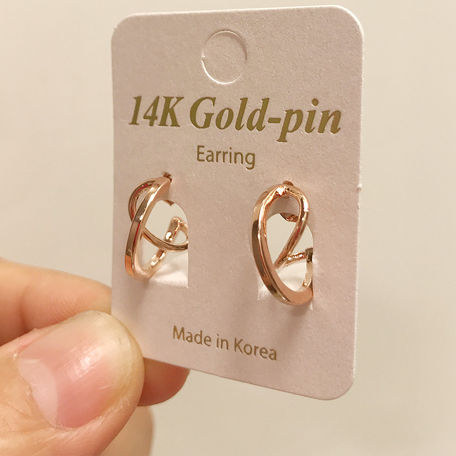 수아벨 14K 골드핀 꼬임 링 핑크골드 무알러지 금침귀걸이 - 상세 이미지 2