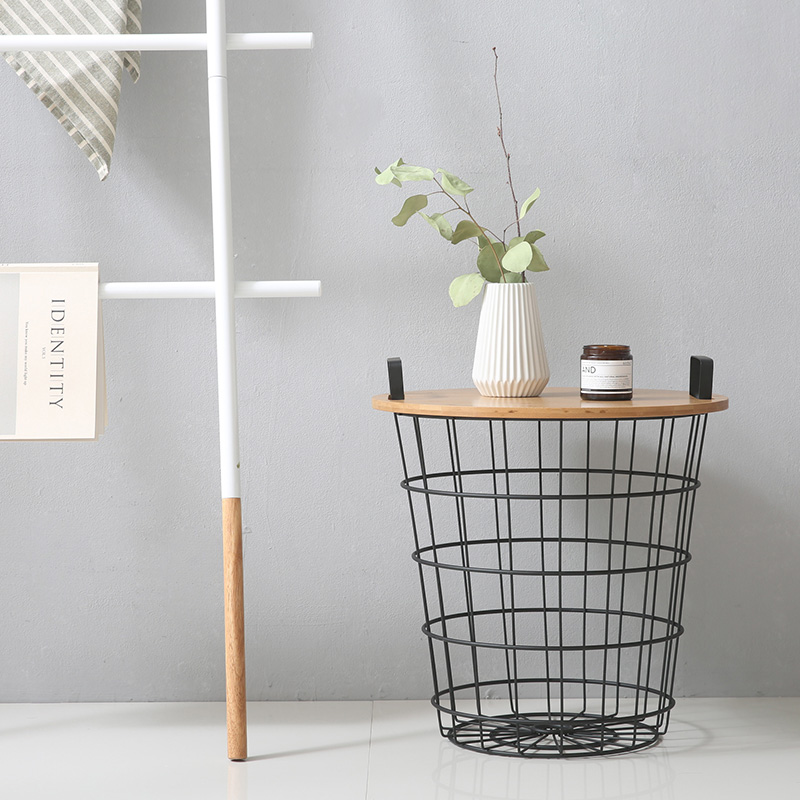 카보 원형 철제바구니 스텐 정리 바스켓 쇼파 거실 원목 커피 간이테이블