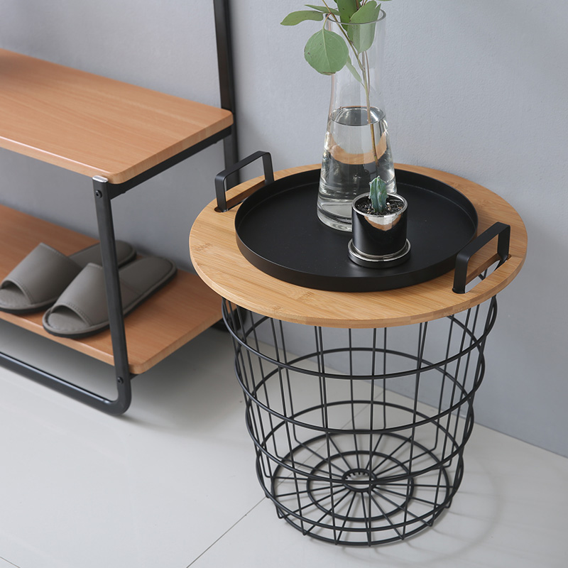 카보 원형 철제바구니 스텐 정리 바스켓 쇼파 거실 원목 커피 간이테이블