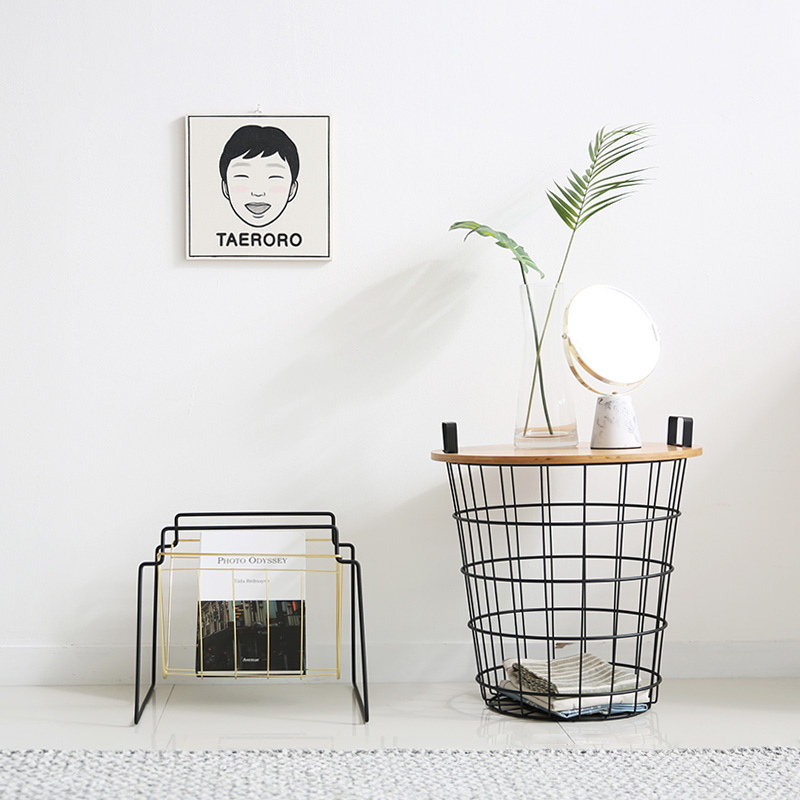 카보 원형 철제바구니 스텐 정리 바스켓 쇼파 거실 원목 커피 간이테이블