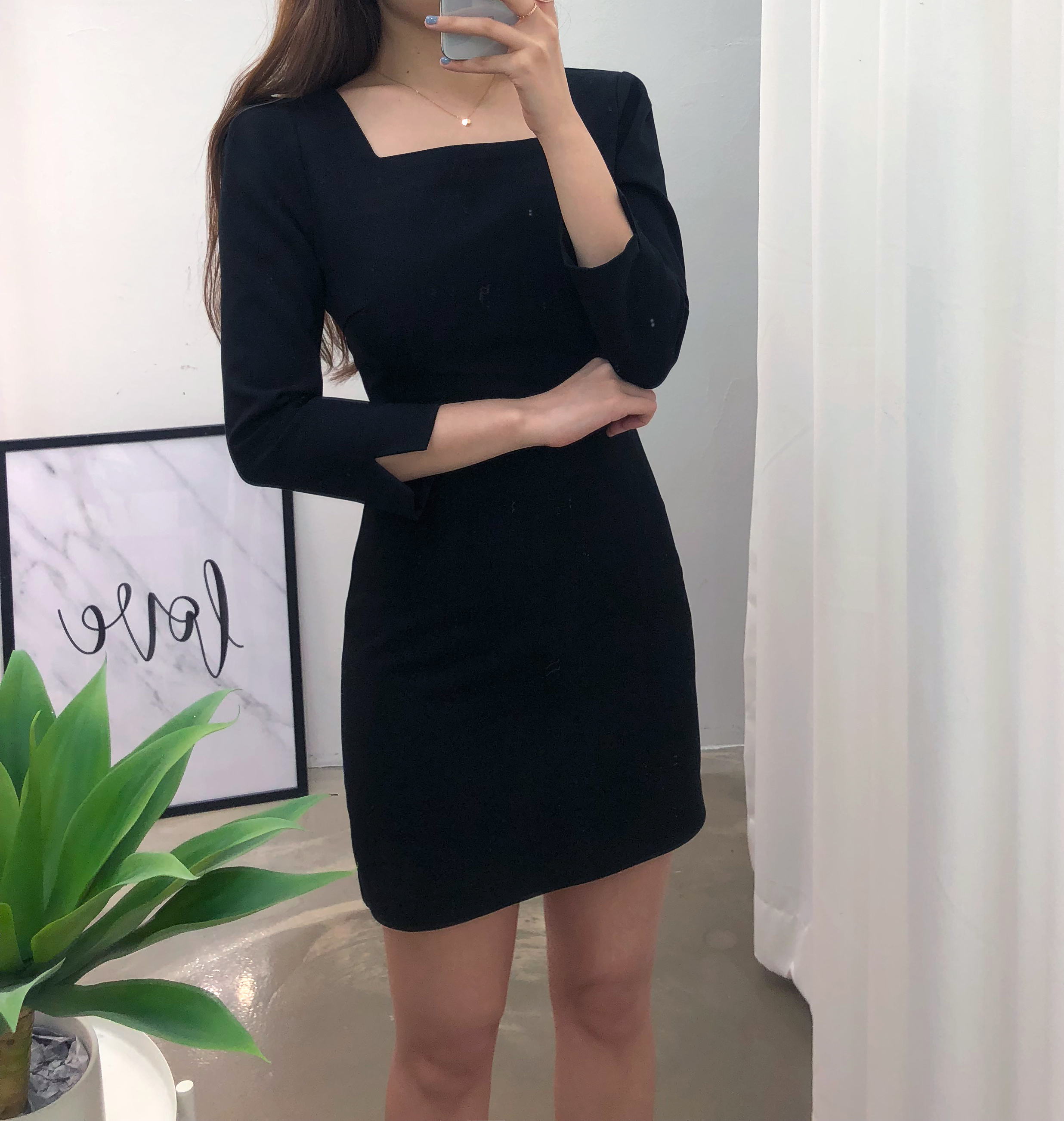 세일) 세인 스퀘어넥 하객룩 원피스 블랙미니원피스 - 상세 이미지 2