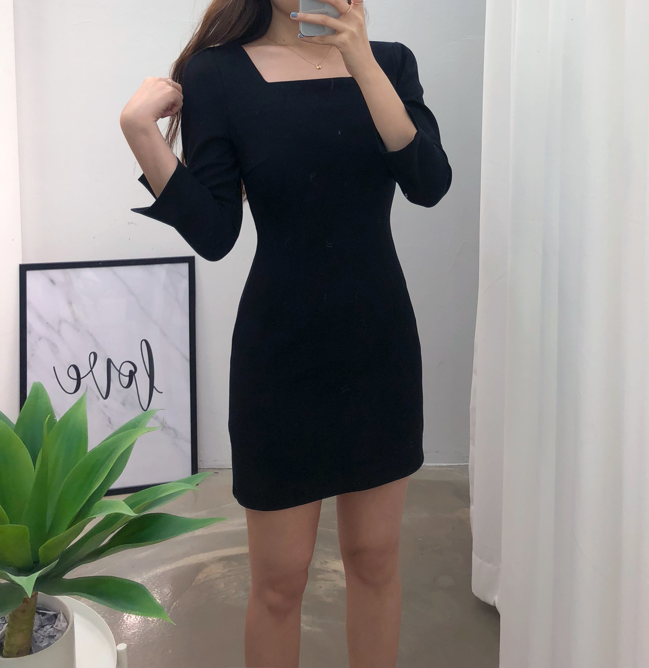 세일) 세인 스퀘어넥 하객룩 원피스 블랙미니원피스 - 상품 이미지