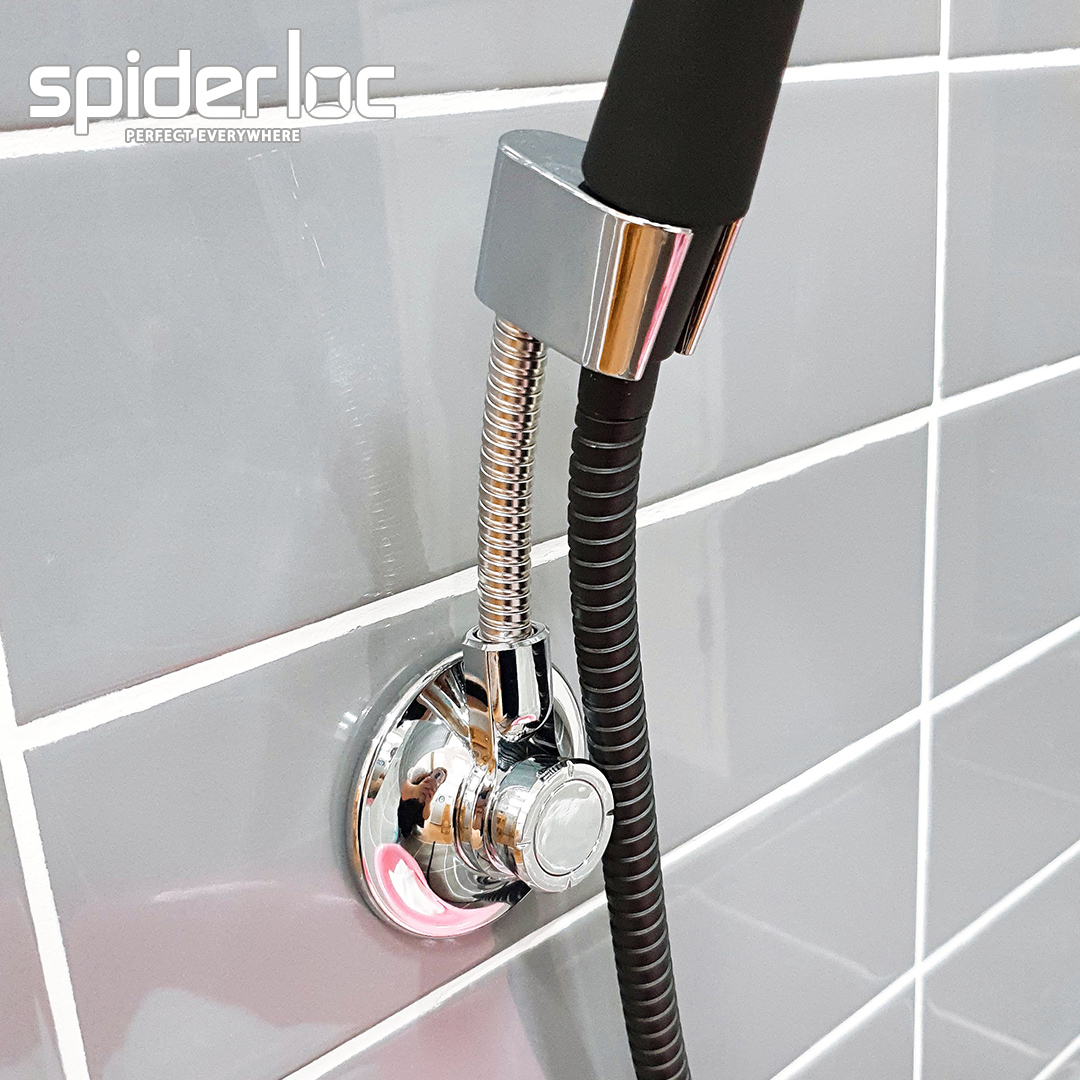 스파이더락 흡착식 자바라 샤워기거치대 실버 각도조절 샤워기홀더 걸이 무타공 이미지 3