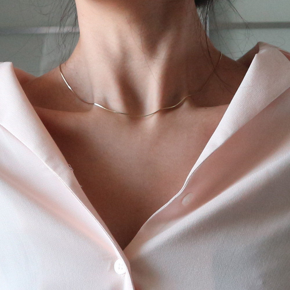 [무배] 92.5 silver / 1mm 실크 스네이크 뱀줄 목걸이 (골드) - 상품 이미지