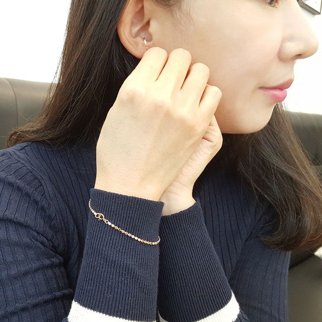14k 18k 금 납작 볼 레이어드 심플 체인 팔찌 - 상세 이미지 4