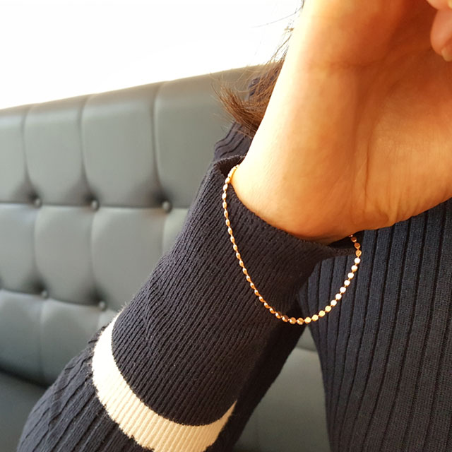 14k 18k 금 납작 볼 레이어드 심플 체인 팔찌 - 상세 이미지 2