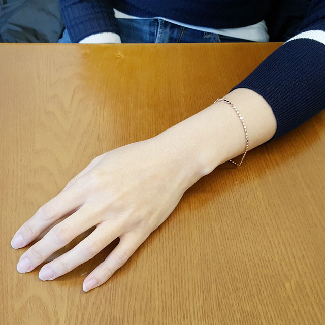 14k 18k 금 납작 볼 레이어드 심플 체인 팔찌 이미지 6
