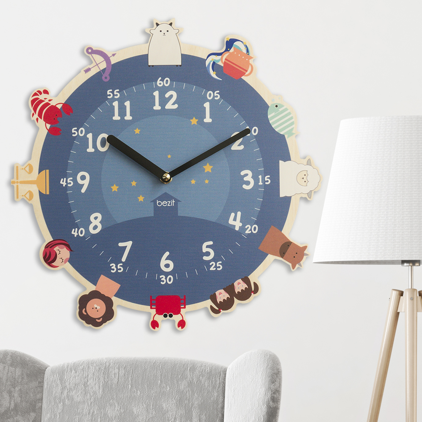 베짓 교육용 아이방 아기방 학습용 시계공부 무소음 벽시계 - 헬로마이스타
