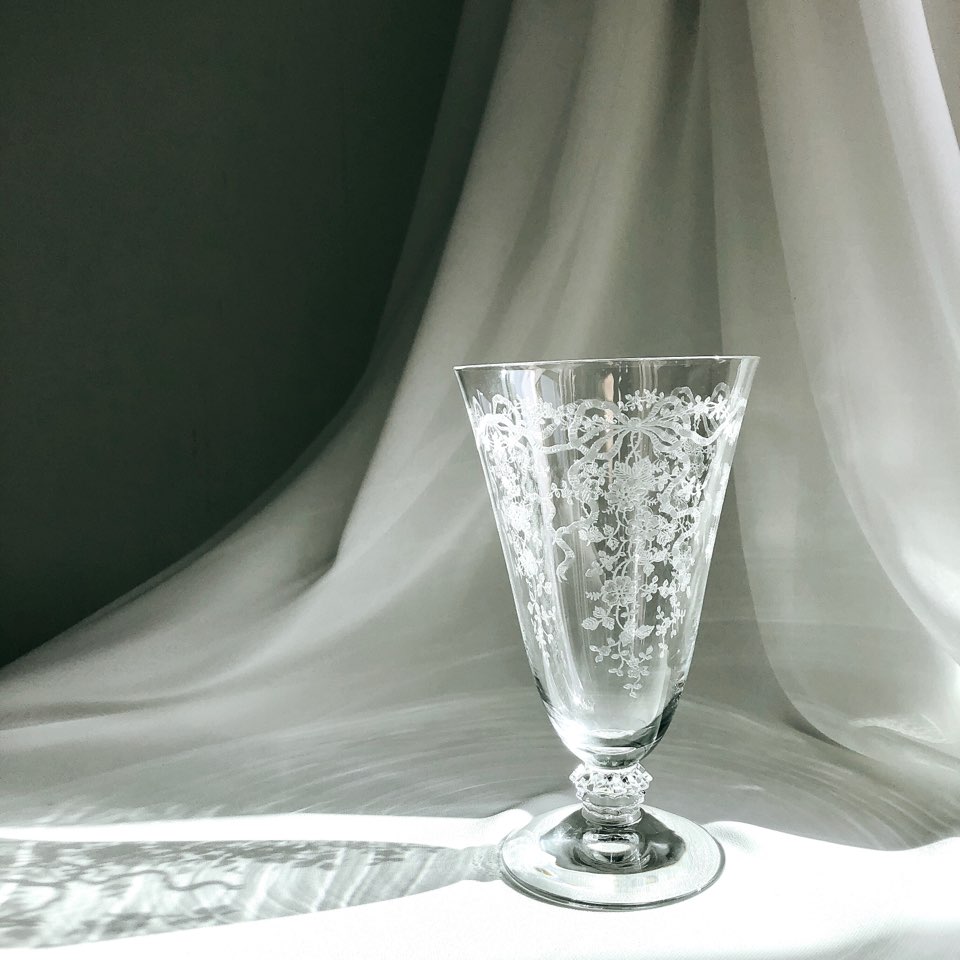 로망스 크리스탈 아이스티 워터 에칭 고블렛 앤틱빈티지잔