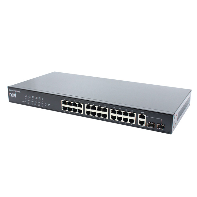 넥시POE 스위칭허브 24포트 350W 업링크 SFP 2포트 이중모드 브라켓 볼드 - 상품 이미지