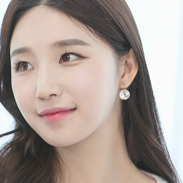 오스트리아 크리스탈 엘리먼츠 화이트 원터치 귀걸이 볼드한 14mm - 상세 이미지 4