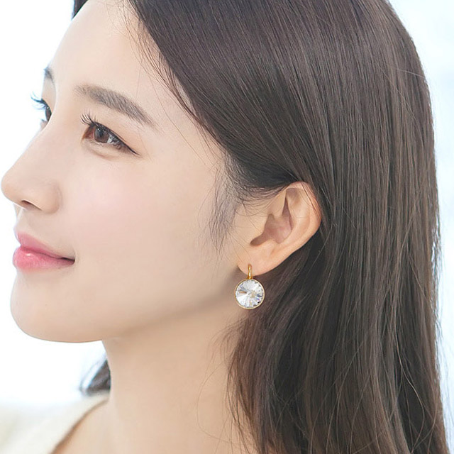 오스트리아 크리스탈 엘리먼츠 화이트 원터치 귀걸이 볼드한 14mm - 상세 이미지 2