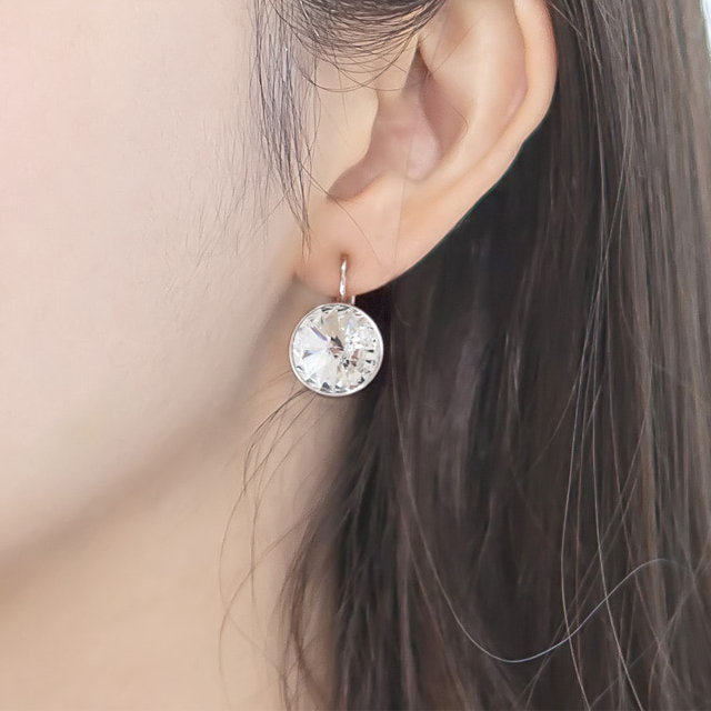 오스트리아 크리스탈 엘리먼츠 화이트 원터치 귀걸이 볼드한 14mm - 상품 이미지