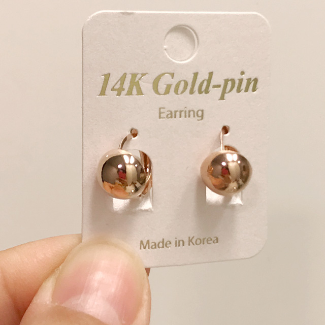 14K 골드핀 핑크골드볼 금침 원터치귀걸이 - 상세 이미지 2