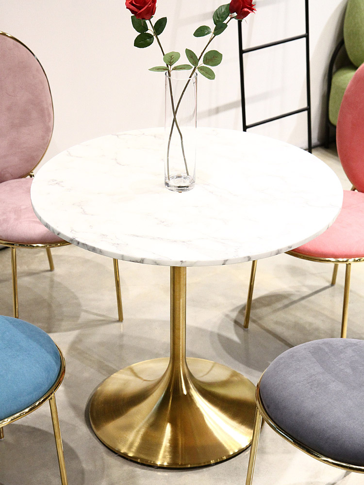 잉그리드 4인용 미니 세라믹 골드 원형 카페 식탁 테이블 800 SL026