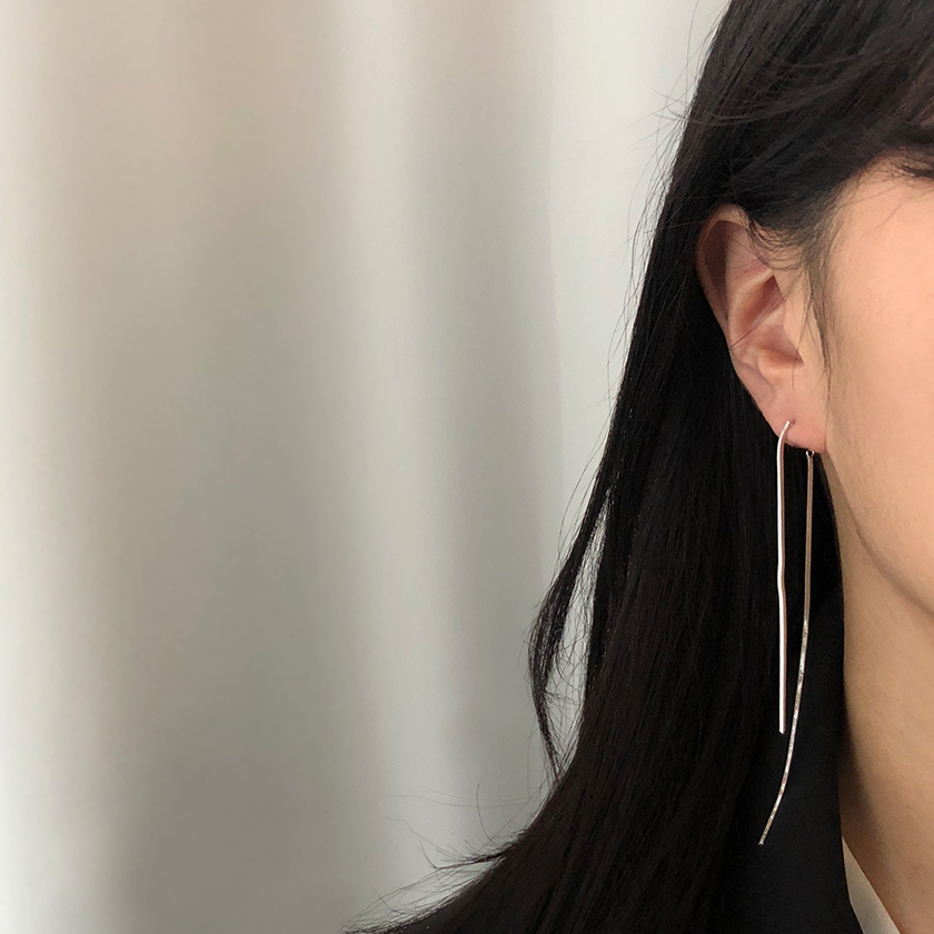 (무배/자체제작) all silver 투 체인 롱 드롭귀걸이 - 상세 이미지 3